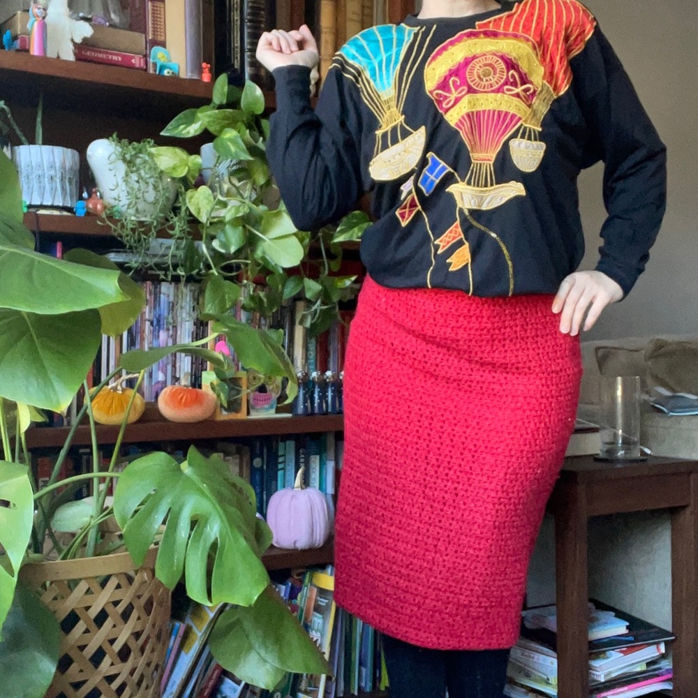 Vintage red knit sweater pencil skirt